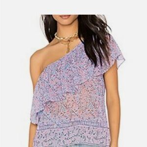 SAYLOR Asymmetrical Ruffled Blouse in Purple and Pink